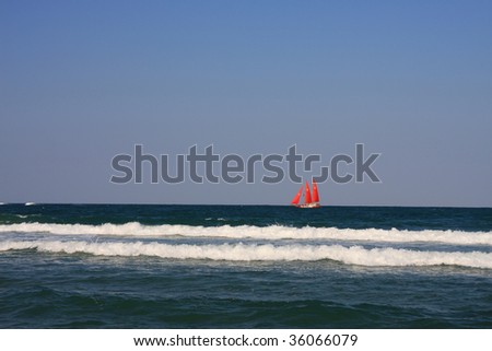 Ship with scarlet sails. Horizon.