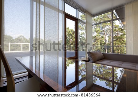 Interior of designer  room with beautiful view from window