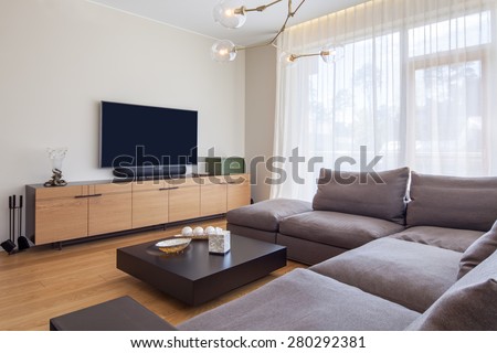 Interior of living room with TV