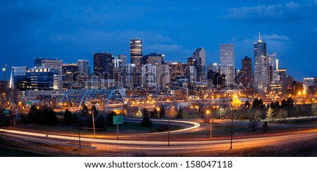 Denver Skyline Long Exposure At Night.