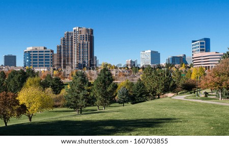 The Denver Tech Center skyline, or DTC, in Autumn with beautiful trees