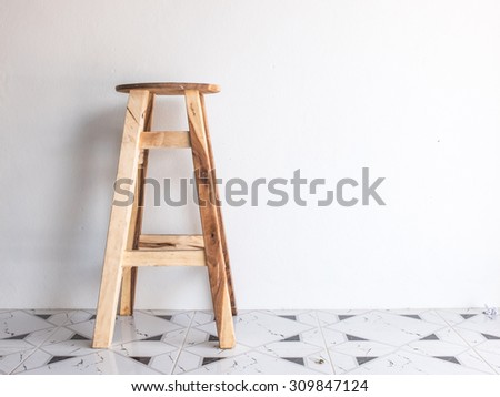 Wood Bar chair with white background and copy space (Interior design)