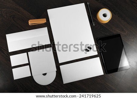 Corporate identity template on wooden background. For design presentations and portfolios.