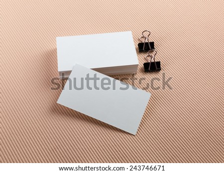 White business cards on color background. Mock-up for branding identity.