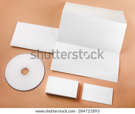 Blank stationery set on color background. Template for branding identity. Top view.