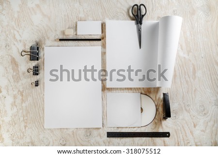Blank stationery and corporate identity template on light wooden background. Mock-up for branding identity. For design presentations and portfolios.