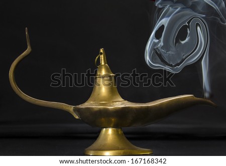 Oil lamp with smoke/Genie Lamp/Old oil lamp with smoke coming out of it