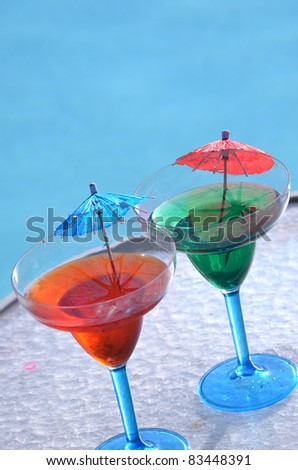 Colorful Drinks by Pool/refreshing Drink/ Pool and Mixed drinks