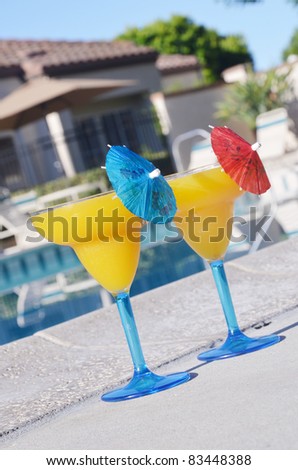 Colorful Drinks by Pool/refreshing Drink/ Pool and Mixed drinks