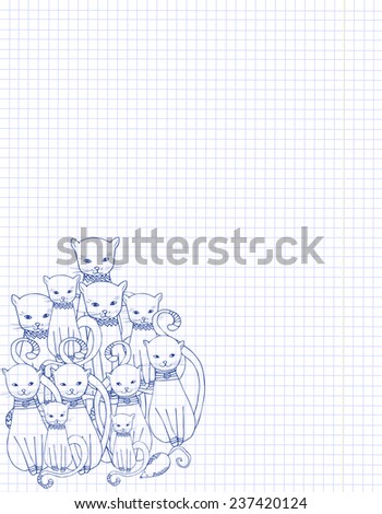 Beautiful card with animal cat and. Pattern of cats made in vector. Perfect  cards of design, birthday and other holiday. Bright  illustration.