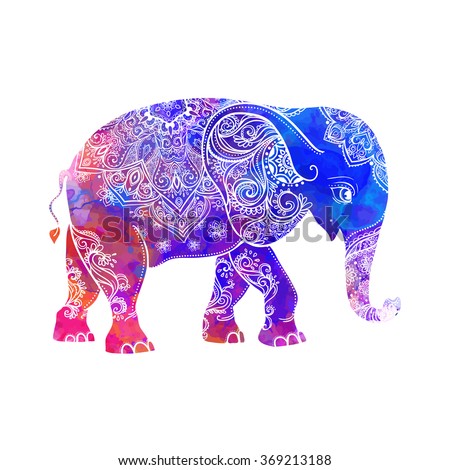 Greeting Beautiful card with Elephant. Frame of animal made in vector. Hippie Style. Elephant Illustration for design, pattern, textiles. Hand drawn map with Elephant.