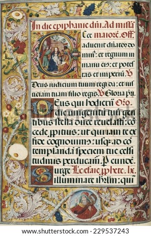 Page with miniature depicting the Ephiphany, Gothic art, Miniature Painting,