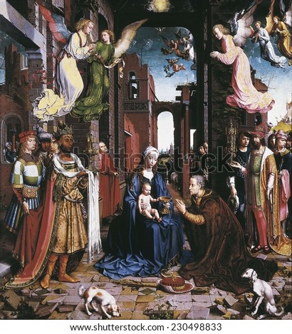 Mabuse, Jan Gossaert, called (1478-1532), The Adoration of the Kings, 1500 - 1515, Oleo sobre tabla, The portrait of Caspar is probably a portrait of Johannes de Broeder