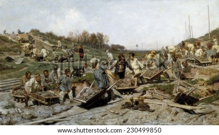 SAVITSKI, Konstantin Apollonovitch (1844-1905), Repair work on the railway, 1874, Realism, Oil on canvas