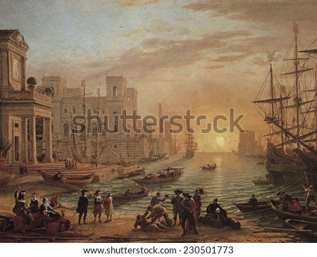 Claude Lorrain (1600-1682), Seaport at Sunset, 1639, Made for King Louis XIV, Baroque art, Oil on canvas,