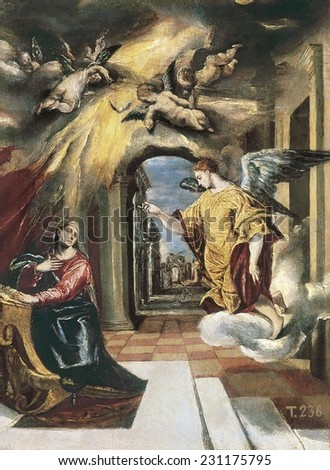 Greco, Domenikos Theotokopoulos, called El (1541-1614), The Annunciation, 1570 - 1580, Mannerism art, Oil on canvas,