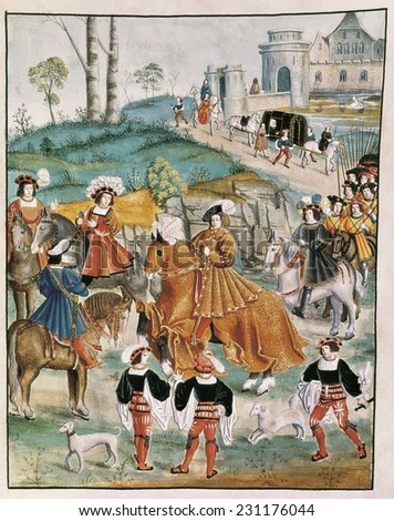 The futur Emperor Charles V enters Bruges, Flemish art, Miniature Painting,
