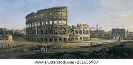 View of the Colosseum with the arch of Constantine, ca. 1716, Dutch school, Baroque art, Oil on canvas,