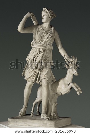 Artemis the Huntress, known as the \'Diana of Versailles\', 1st-2nd c. The Greek Artemis, goddess of the woods and hunt, Roman copy of a 2nd c. Greek sculpture ascribed to Leochares, Roman, Early Empire