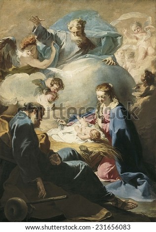 PITTONI, Giovanni Battista (1687-1767), The Nativity with God the Father and the Holy Ghost, ca. 1740, Baroque art, Oil on canvas