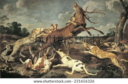 VOS, Paul de (1596-1678), Stag Attacked by a Pack of Hounds, 1610 - 1678, Baroque art, ; Flemish art, Oil on canvas,