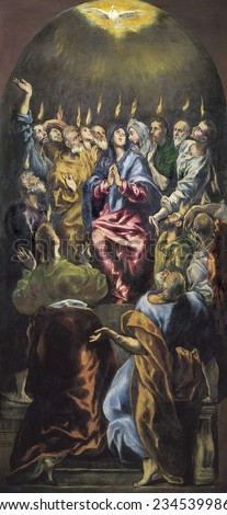 Greco, Domenikos Theotok\xE3poulos, called El (1541-1614), The Pentecost, 1604-1614, Mannerism art, Oil on canvas,