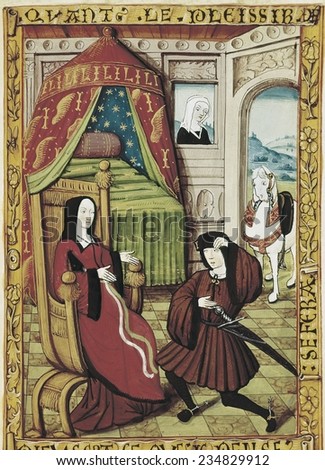 (1475), Knight visiting a lady, Gothic art, Miniature Painting