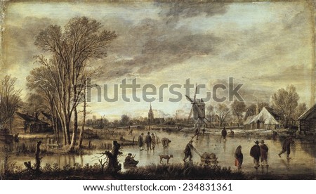 Neer Aert van der (1603-1677), River in Winter, 1645, Dutch school, Oil on wood