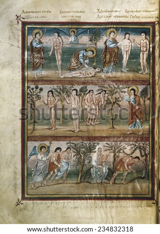 The First Bible of Charles the Baldcalled too Bible of Vivien. ca. 845-851. The story of Adam and Eve: creation of Adam and Evethe temptationthe original sin and the expulsion of the Paradise.