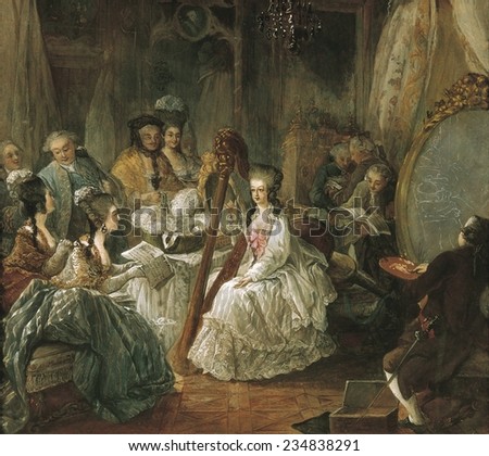 Marie-Antoinette (1755-1793), Queen of France, wife of Louis XVI, Music lesson in Versailles, Rococo, Oil on canvas,