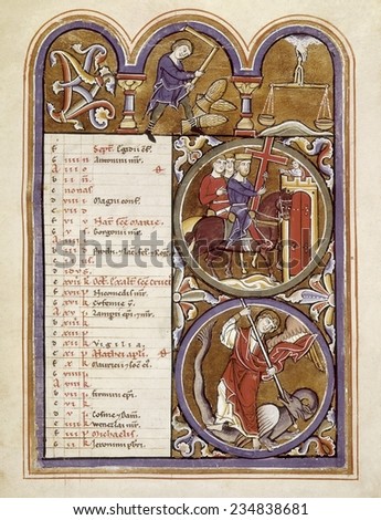Psalter of Saint Elizabeth, 1200s, September, Festival of exaltation of Saint George, Romanesque art, Miniature Painting,