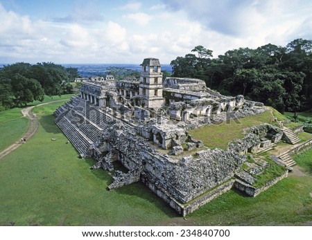MEXICO. Palenque. El Palacio. Maya ruins. Maya art