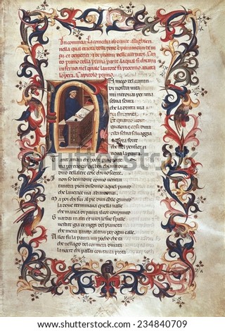 The Divine Comedy, s, XV, Dante writing, Gothic art, Miniature Painting,