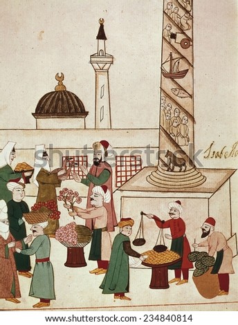 Cicogna manuscript (1671), Bazaar in Istanbul, Miniature Painting, Venice