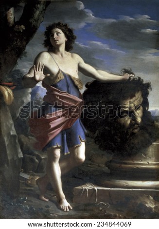 CERRINI Giovanni Domenico (1609-1681), David with Goliath\'s Head, Baroque art, Oil on canvas,