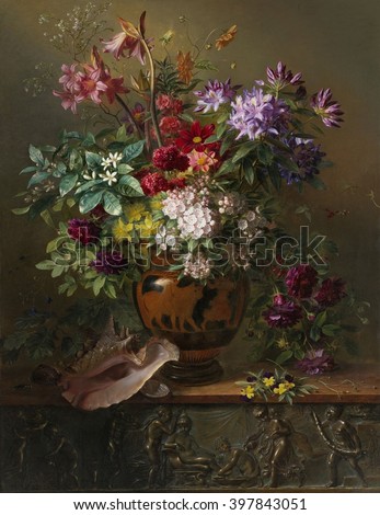 Still Life with Flowers in a Greek Vase: Allegory of Spring, by Georgius Jacobus van Os, 1817, Dutch painting, oil on canvas