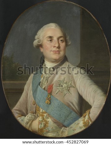 Portrait of Louis XVI, King of France, by Joseph Siffrede Duplessis, c. 1777-89, Dutch painting, oil on canvas. Several versions of this 1777 portrait were produced by Duplessis, for placement in gov