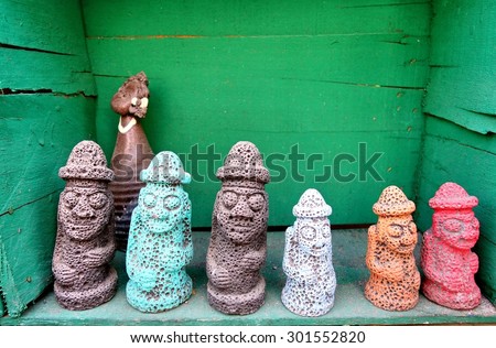 Dol hareubangs, statues found on Jeju Island off the southern tip of South Korea. They are considered to be gods offering both protection and fertility