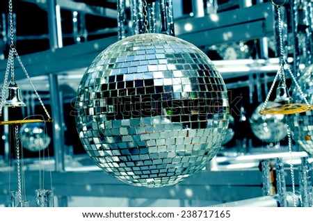 Colse up of disco balls background with mirror balls  / Disco balls/ Disco balls background with mirror balls. Outdoor view (disco, ball, shine)