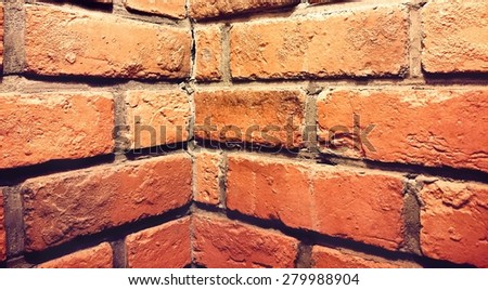 Red brick wall in a background. Effected light image/ Old brick wall background /Old brick wall texture. Concept image (wall, brick, background)