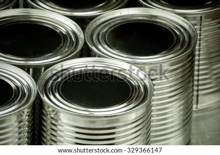 Close up of tin cans for food, Selective focus and color effect
