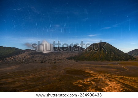 Star Rain over Volcano , Mount Bromo,Java,Indonesia