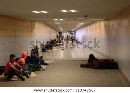 The beginning of the refugee crisis in Europe. The first wave of migrants camping underneath Keleti railway station in Budapest, Hungary in early August 2015.