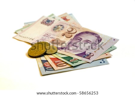 Singapore Dollar Picture on Sixty Seven Singapore Dollars And Change On A White Background  Stock