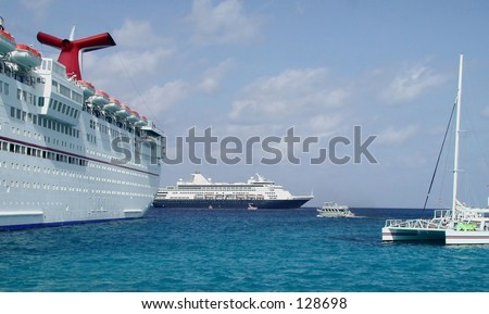 cruise ships, catamaran, and power boat