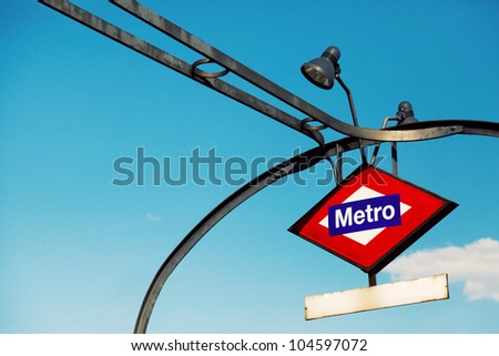 Metro Madrid Sign Structure with Blank Plate