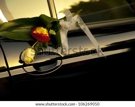 Flowers in a Bride Car