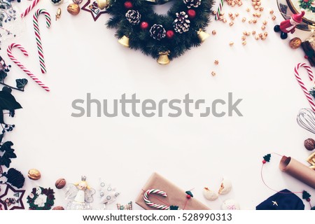 Christmas composition on white background top view