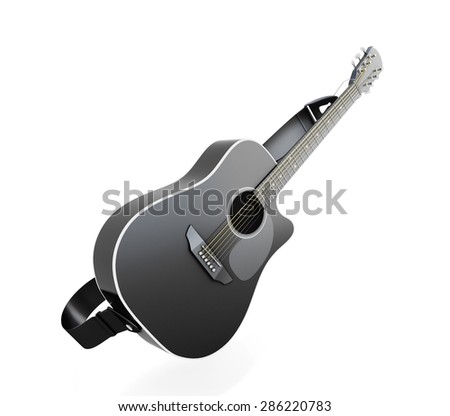 Black guitar isolated on white background. 3d render image.