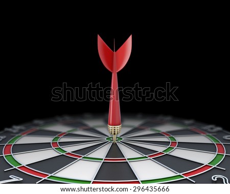 Closeup dart stuck in the dart board. 3d illustration.